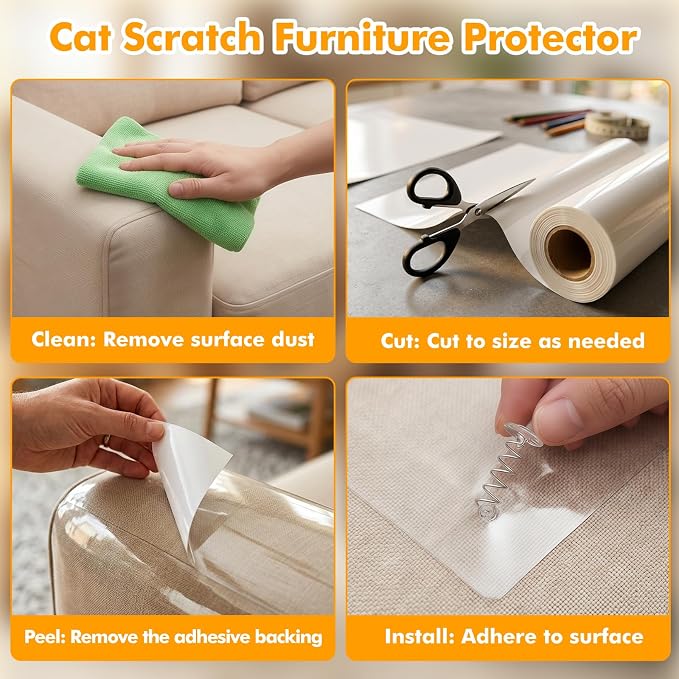 200"x16" Cat Scratch Furniture Protector, Transparent Couch Protector from Cat Claws, Self-Adhesive Anti Scratch Furniture Protector for Sofa Arms & Corners, Pet Proof Guards