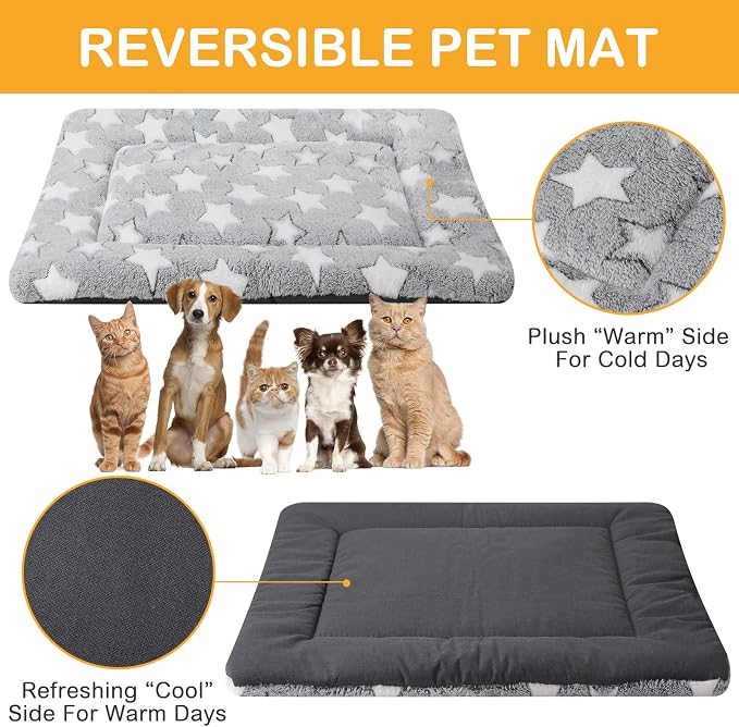 VitalCozy 4 Pcs Dog Crate Pads, Ultra Soft Warm Washable Anti-Slip Kennel Bed Mat for Pets, Reversible, Replaceable, Cage Liner for Small Medium Large Dogs and Cats(20 x 30 x 1.6 Inch,Star,Gray)