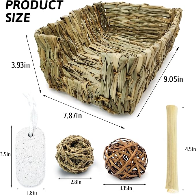 Hamiledyi Rabbit Grass Bed for Bunny, 12 Pcs Pet Bunny Chew Toys Natural Hand-Made Woven Hay Mat Hamster Grass Basket Small Animals Bedding for Guinea Pig Chinchilla Ferret Gerbil Rat