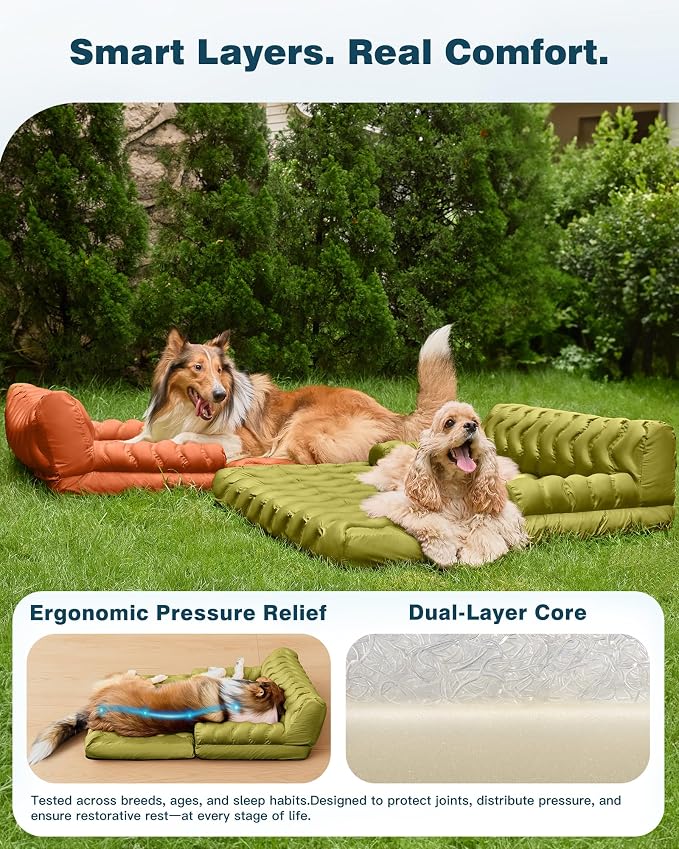 Orthopedic Memory Foam Dog Sofa Bed, Foldable Pet Couch Bed, Cooling Fabri & Removeable Cover, Green,30"x40"x16"
