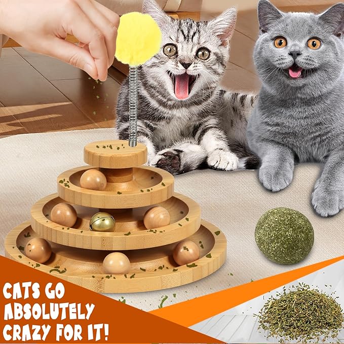 DoogCat Cat Ball Track Toy,Kitty Toys Roller,3-Level Ball Tower with 9 Removable Balls,Interactive Cat Toy, DIY Circle Fun Toy for Kitten Mental Physical Exercise - Medium Size