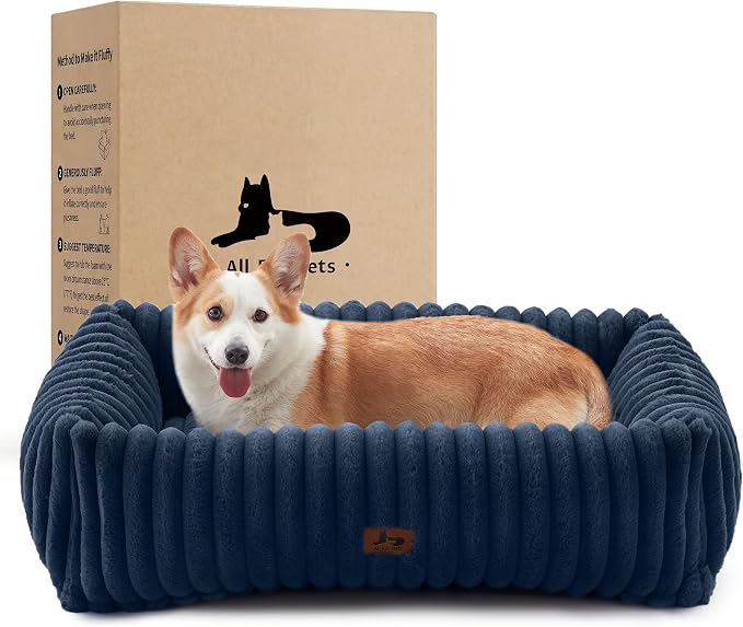 Dog Beds Large Sized Dog,Rectangle Orthopedic Pet Bed for Large Dog, Comfort Fluffy Memory Foam Dog Beds with Anti-Slip Bottom,35 x25 x9 Inches,Navy