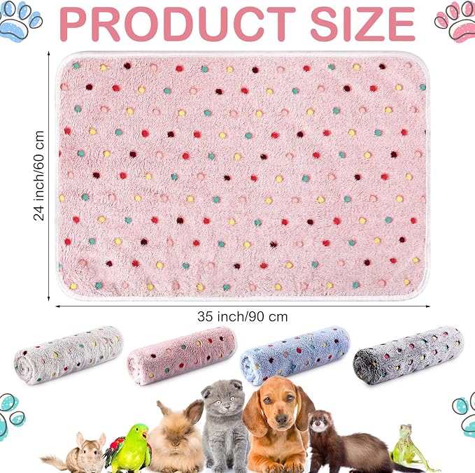 Tudomro 8 Pcs Absorbent Guinea Pig Blankets Washable Small Animal Fleece Bedding Cage Liners Reusable Pet Sleep Mat Pad Cover for Ferret Chinchilla Furniture Protection(Dot,35 x 24 Inch)