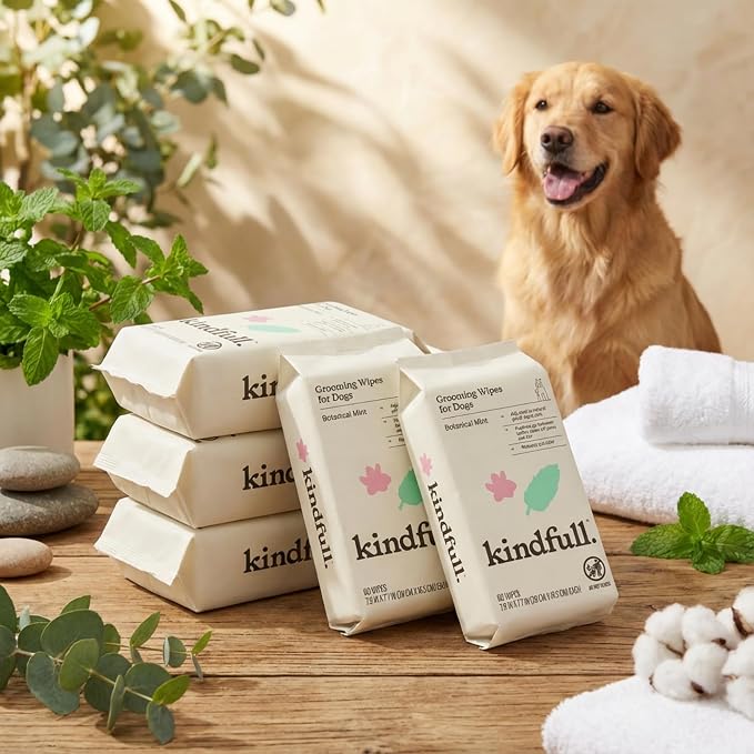 Dog Grooming Wipes – 5 Pack (300 Total), Botanical Mint Scent – Gentle, pH-Balanced Pet Wipes for Paws & Fur – Plant-Based, Alcohol-Free – 7.9" x 7.7" Each