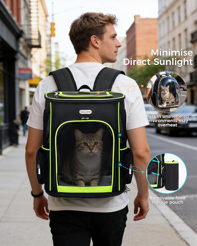 BAGLHER Expandable Cat Carrier Backpacks, Retractable Pet Carrier Backpack for Small Dogs & Cats with Breathable Mesh, Travel Bag Up to 18 Lbs for Hiking Camping Outdoor - Black