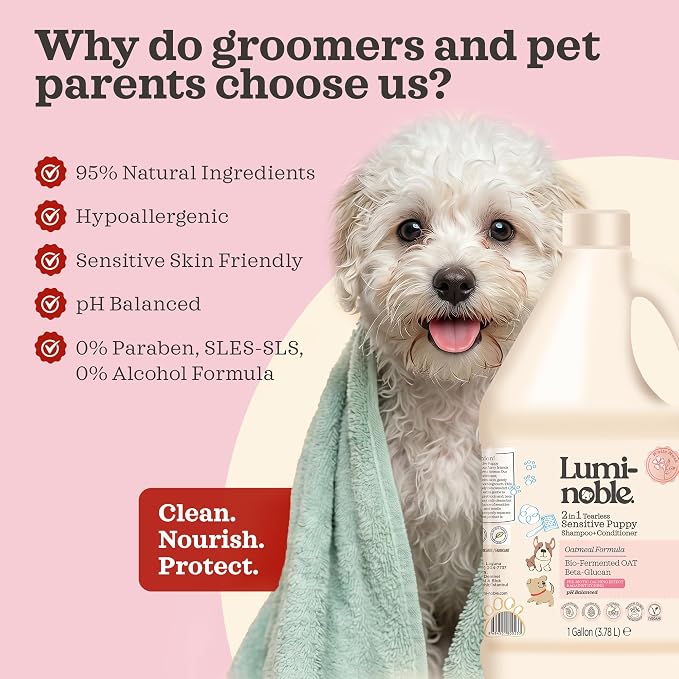 2in1 Hypoallergenic Dog Shampoo & Conditioner, Tearless Dog Wash for Puppies with Oatmeal & Collagen Formula, Itchy Skin Relief, White Musk Scent, Moisturizing & Skin Sensitive Friendly, 1 Gallon