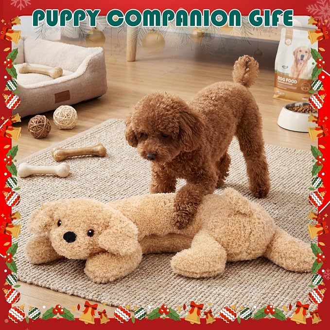 Soulchen Heartbeat Toy for Dog Anxiety Relief Stuffed Animal Comfort Toy for Puppies, Sleep Aid Plush for Crate & Kennel Training, Cuddly Companion Helps Calm Separation Stress (Bear Dog)