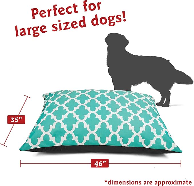 Majestic Pet Rectangle Large Dog Bed - Washable Non Slip Comfy - Super Value Pillow - Dog Kennel Bed for Sleeping - 46 x 35 Inch - Trellis Teal