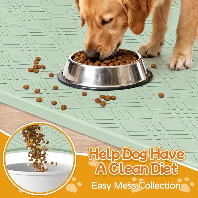 Dog Food Mat, 42" x29" Large Silicone Mat Dog Feeding Mat with Raised Edge Non-Slip Pet Feeding Mat for Food and Water Bowl, Easy to Clean, Floor Protection (Light Green)