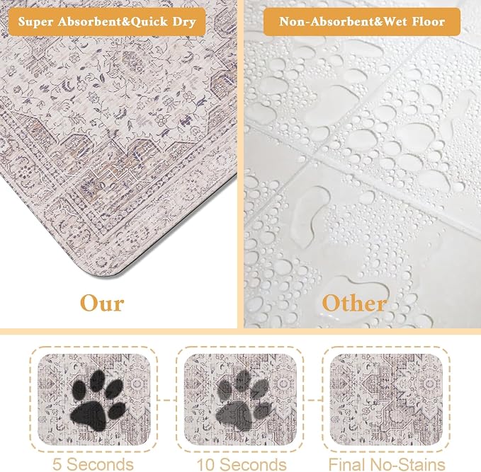 Dog Food Mat for Floors Waterproof Quick Dry Pet Placemat Cat Feeding Bowls Mats for Food and Water, Eco-Friendly Dog Accessories Diatomite Pets Supplies 17" X 30"