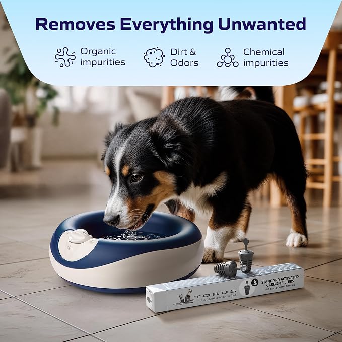 Torus Maxi Pet Portable Water Dispenser 68oz Plus 6-Months of Filters - No Power Required - Less Spills and Tipping - Use in the car - for Dogs and Cats