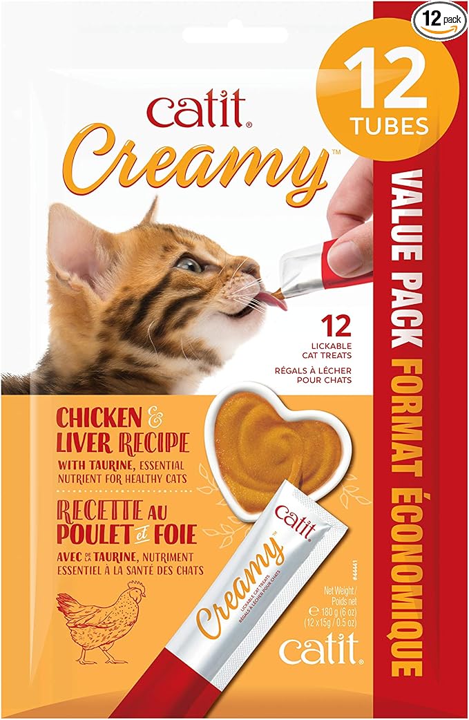 Catit Creamy Lickable Cat Treat, Healthy Cat Treat, Chicken & Liver, 12 Pack