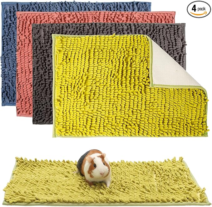 Oncpcare 4 Pack Rabbit Washable Pee Pads Reusable Guinea Pig Chenille Bed Training Pad Small Animal Sleeping Bedding Mat for Bunny Fleece Liners for Chinchilla Cage
