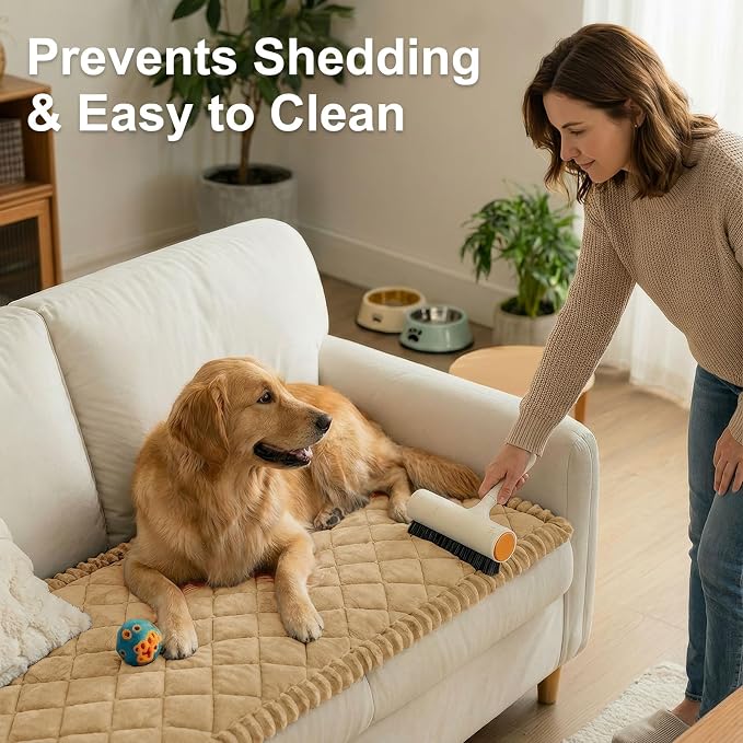 Smiry Couch Cover for Dogs, Non Slip Washable Pet Sofa Protector for Large Dogs, Cats, Fuzzy Plush Sofa Covers for 3 Cushion Couch, Against Fur, Dirt & Scratch Resistant, Camel, 27.6"×82.7"