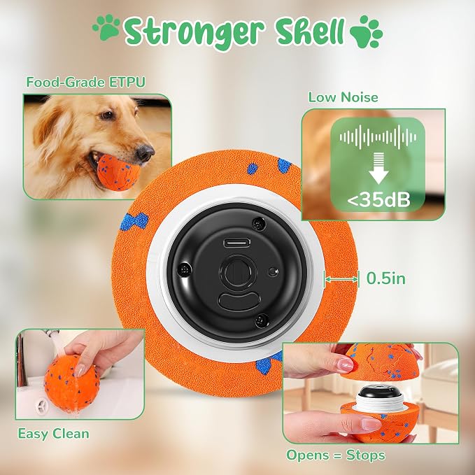 Smart Interactive Dog Toys,Vibrating Dog Ball,Pet Bounce Ball for Dogs (Small & Large),Chew-Proof Shell,Automatic Moving/Bouncing/Rotating, E-TPU Material,Ip68 Waterproof