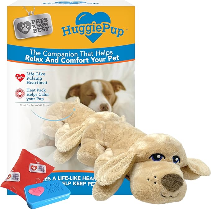 HuggiePup by Pets | Comfort Companion with Heartbeat Sleep Aide for Dogs & Puppies, Heating for Calming Relief Day or Night, Crate & Behavioral Training Essential Breeds | Golden