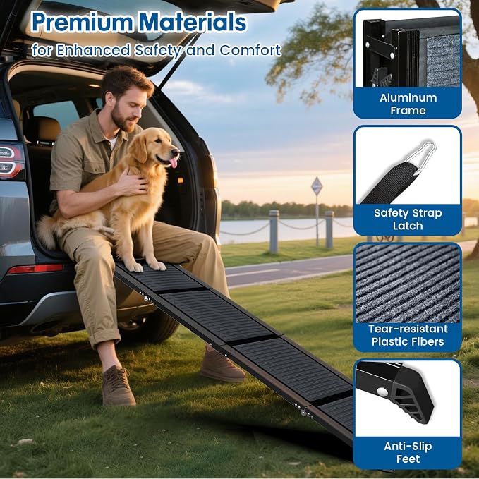 HBTower 63" Long x 17.3" Wide Folding Dog Ramp for Large Dogs Up to 250lbs - Portable Pet Ramp with Non-Slip Surface, Extra Wide Dog Car Ramps for Car, SUV, Truck & High Beds