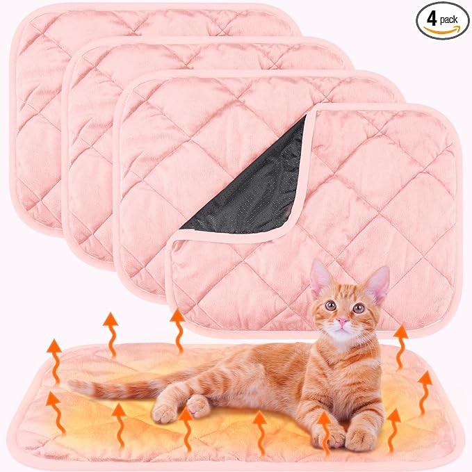 4 Pack Self Heating Cat Pad Self Warming Dog Mat Reflects Body Heat Extra Warm Thermal Pet Pad Washable Dog Cat Bed Crate Bed Mat Blanket (Pink,16 x 20 Inch)