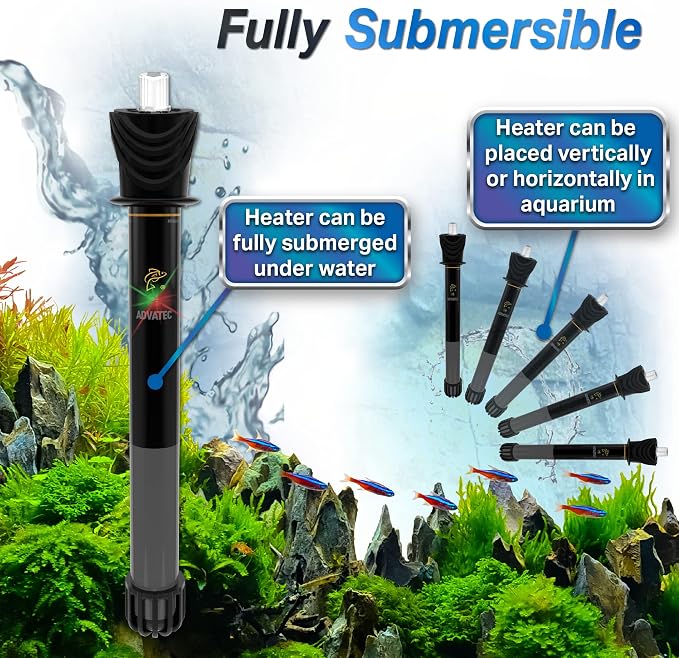 Glass Aquarium Heaters with Advanced LED Temperature Control System - for Fresh & Saltwater Aquariums (100 Watts / 15-25 Gallons)