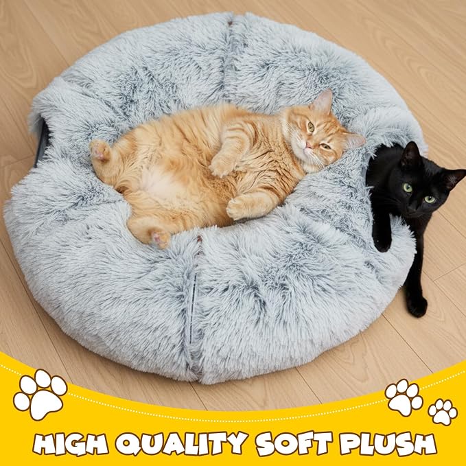 Cat Tunnels for Indoor Cat, Soft Plush Dount Kitty Cave with Peekaboo Hideaway, Under Christmas Tree Cat Toys for Kittens, Rabbits & Ferrets