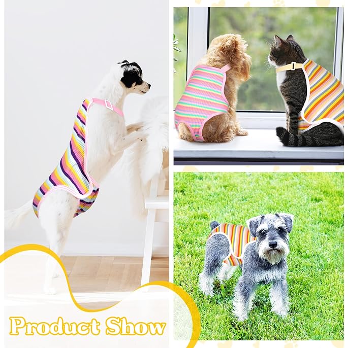 Nuanchu 3 Pcs Female Dog Diaper Sanitary Panties with Adjustable Suspender, Washable Reusable Doggie Diapers for Small Medium Large Dog in Heat Period Menstrual Pet Cats Ducks(Rainbow Pattern,L)