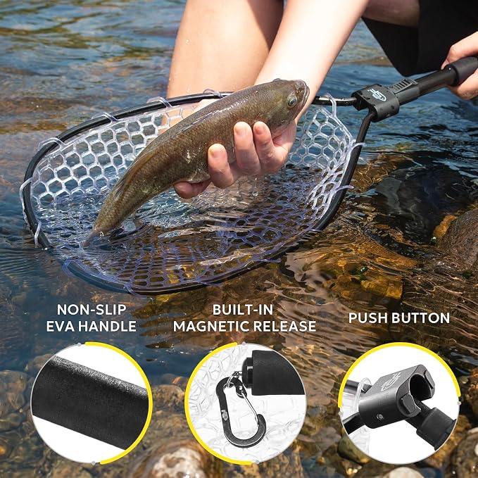 SF Fly Fishing Landing Net Soft Rubber Mesh Trout Net Catch and Release Net