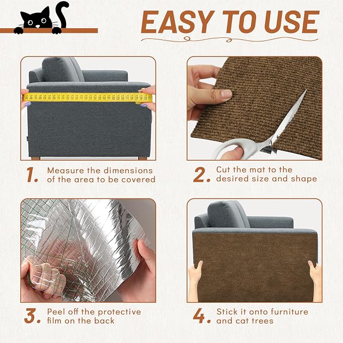 Couch Protector from Cat Claws 78.7" x 15.8" Trimmable DIY Self-Adhesive Cat Scratch Mat for Furniture Couch or Wall Protector, Covering Cat Scratching Post Indoor