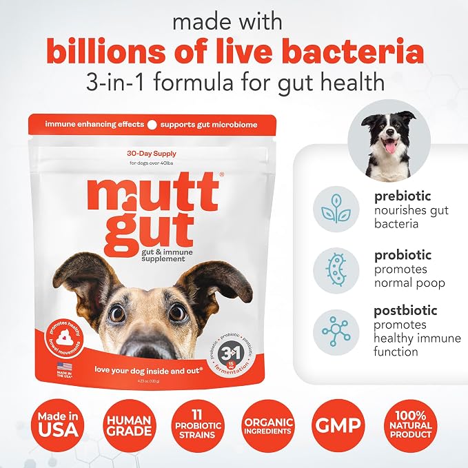 All Natural 3 in 1 Probiotics for Dogs-Postbiotic Powder Supplement-Made in USA- Digestive Enzymes Made with 135 Billion CFUs, Plant-Based Anti-Diarrhea & Antioxidant Dogs Probiotic(120g)