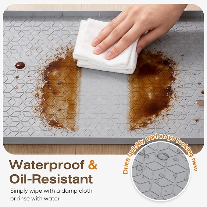 TRZZ Silicone Waterproof Under Sink Mat 34" x 22", Drip Tray and Cabinet Liner for Kitchen and Bathroom, Prevents Water Damage and Organizes Cabinets (Brown)