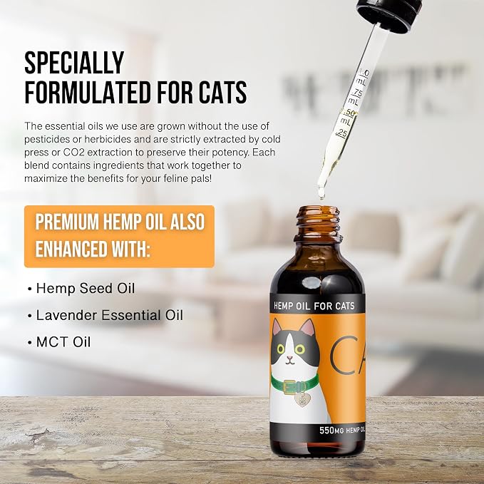 Calm Drops for Cats - Lavender Hemp Oil Blend for Balance During Fireworks, Travel, Alone Time, & New Environments - USDA Organic Cat Calming Drops - New & Improved Formula - 2 oz