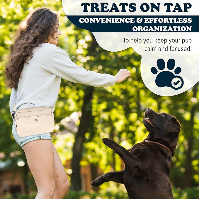 Puppington 3-in-1 Crossbody Dog Walking Bag & Treat Pouch for Pet Training - Matching Compostable Poop Bags, Built-In Poop Bag Dispenser & Slow-Feeding Travel Bowl (Vanilla Cream)