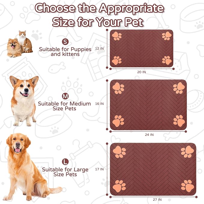 Pet Feeding Mat-Absorbent Dog Feeding Mat for Food and Water Bowl,No Stains Pet Placemat,Quick Drying Water Dispenser Mat for Dog and Cat,Easy to Clean Dog Accessories(L,Dark Brown)