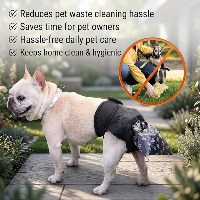 Reusable Dog Poop Pants with 50pcs Poop Bags, Adjustable Sanitary Pants for Incontinence & Outdoor Walking, Convenient Poop Collection for Senior & Disability Dogs (M)