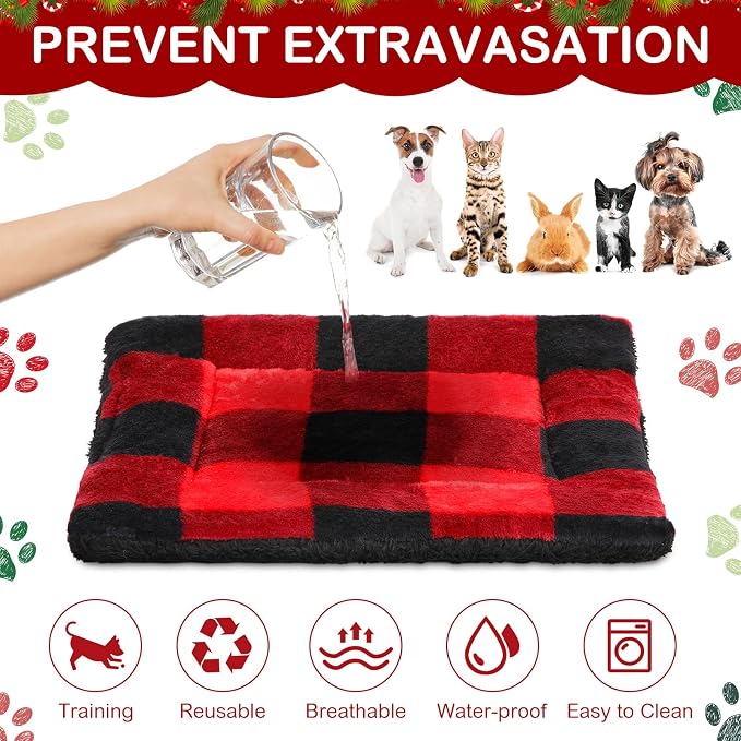 Haull 4 Pcs Waterproof Guinea Pig Bedding Soft Dog Cat Bed Crate Mat Small Animal Plush Cage Liners Rabbit Bunny Kennel Pad Reversible Cozy Pee Thickened Hamster Pad(Christmas Plaid,13 x 18.5 Inch)
