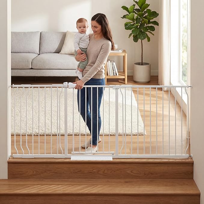 Baby Gates Extra Wide 76.4-81.1 Inch Large Baby Gates for Stairs, Doorways - No Drilling, Indoor Tension Pressure Mounted Pet Gates for Kids & Dogs