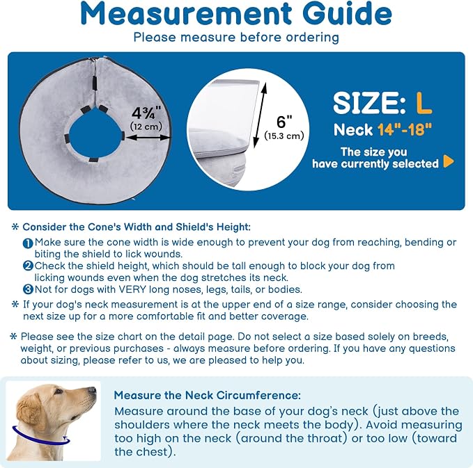 BARKLESS Dog Donut Collar, 2-in-1 Inflatable Dog Collars for After Surgery to Stop Licking Wounds, Patented Protective Donut Cone with High Shield for Large Pets (Grey, L)