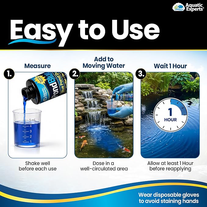 PondBlue Blue Pond Dye & Pond Colorant with De Foaming Action for Garden Ponds, Koi Ponds & Water Gardens, Safe for Pond Fish & Plants, 16.9 fl oz, Aquatic Experts
