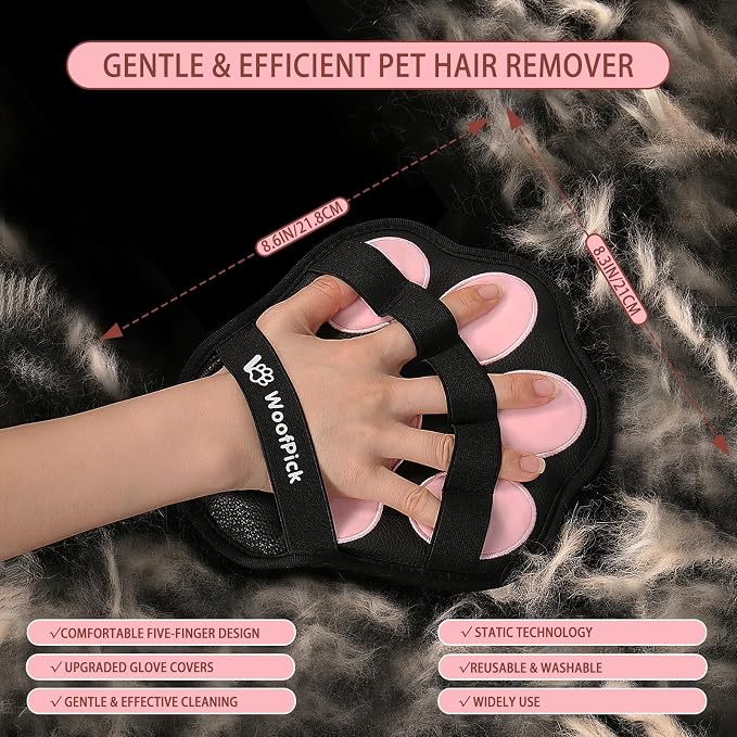 2 PCS Thickened Electrostatic Pet Hair Removal Gloves, Reusable Five-Finger Pet Hair Remover Brush for Dogs & Cats, Gentle Lint Remover Glove for Furniture, Couch, Clothes, Car Seat