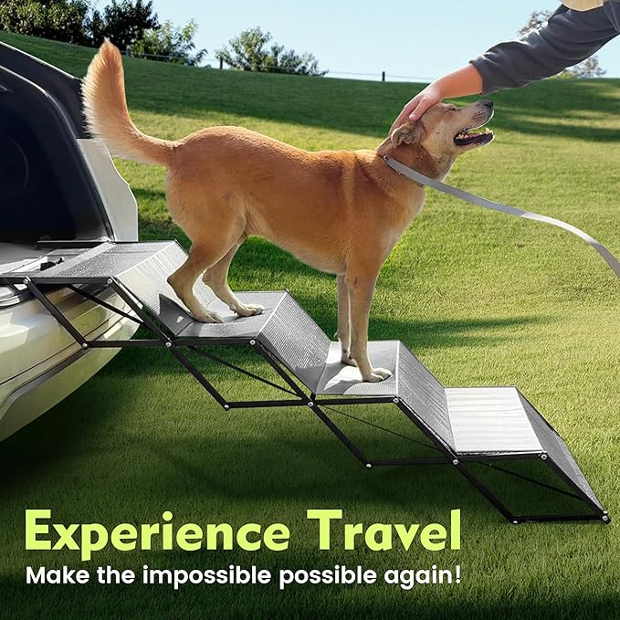 Dog ramps with 23.6" Extra-Wide - Portable 4-Dog Steps with Non-Slip Surface, 250 lbs Capacity for Large Dogs, Extra-Wide Foldable Dog Ramps for Cars, SUVs, and Trucks