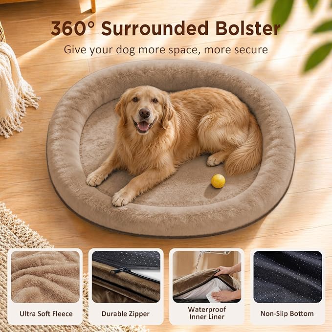 Orthopedic Dog Bed for Medium Dogs, Waterproof Dog Bed with Removable Bolsters, Egg Crate Foam Pet Couch for Medium Size Dog with Machine Washable Cover & Non-Slip Bottom, Coffee