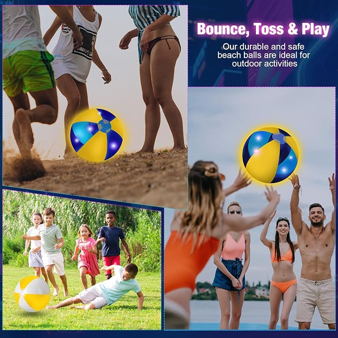 MiniInflat 12 Pcs Light up Beach Balls 16'' Jumbo Pool LED Balls Glow in the Dark Neon Giant Inflatable for Summer Hawaiian Tropical Theme Beach Party Decor Water Accessory (Yellow)