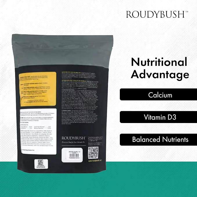 RoudyBush Breeder Food for Breeding & Weaning Birds, Pelleted Diet Made with Corn, Wheat & Soy, Daily Food for Small & Medium Parrots, Crumble Pellet, 10 LB