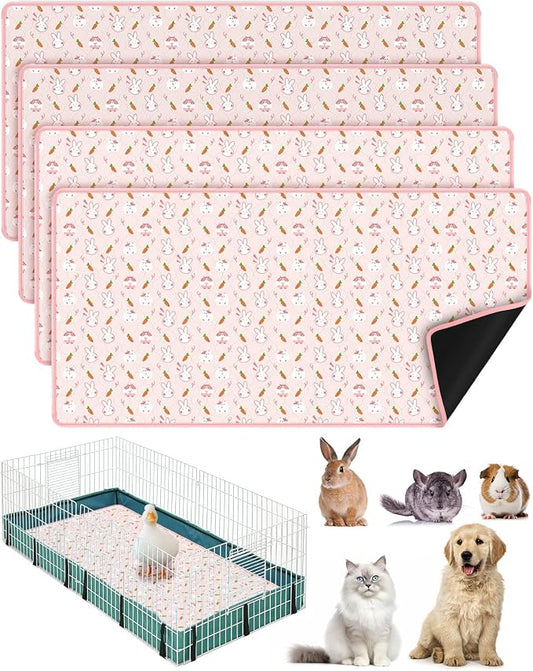 Bissap 4 Packs Guinea Pig Cage Liners, 47''X24'' Washable Guinea Pig Pee Pads Non Slip Reusable Fast and Super Absorbent Bedding for Small Animals Rabbit Hamster Chinchillas Rat - Pink