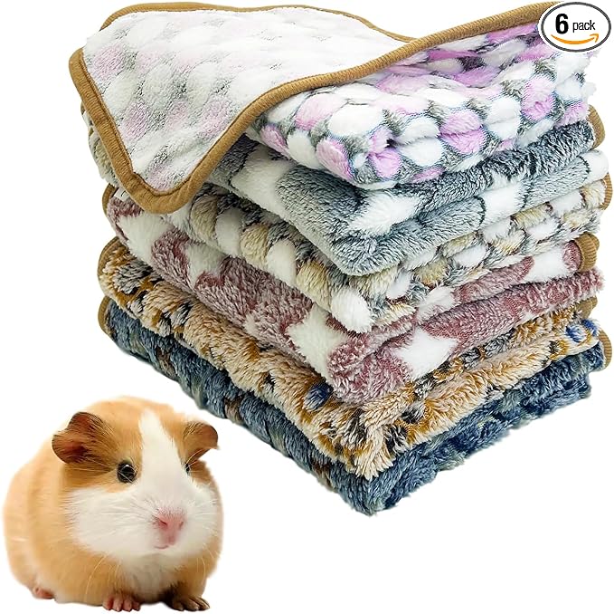 PINVNBY 6 PCS Guinea Pig Blankets Soft Fleece Bedding for Guinea Pigs Cage Washable & Reusable Small Animal Sleep Mat Pad for Hamster Ferret Chinchilla Hedgehog (30 x 20 Inch)