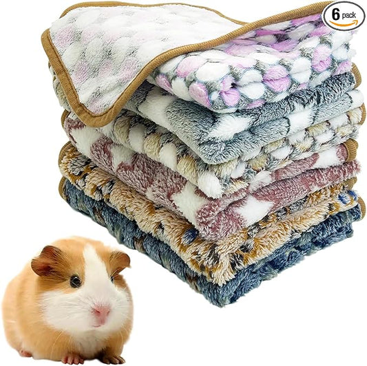 PINVNBY 6 PCS Guinea Pig Blankets Soft Fleece Bedding for Guinea Pigs Cage Washable & Reusable Small Animal Sleep Mat Pad for Hamster Ferret Chinchilla Hedgehog (30 x 20 Inch)