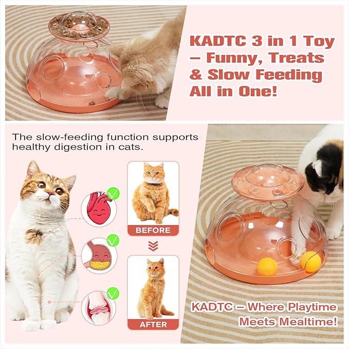 KADTC Cat Puzzle Toy, Large Size, 2 Ways to Play, Spin Treat Dispenser & Foraging Balls for Indoor Cats, Kitten Enrichment Toy, Interactive Brain-Teasing Game