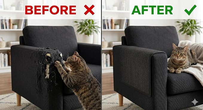 Cat Scratching Mat, Furniture Protector, Self-Adhesive (Nails Included in the Package) (Black, 15.7 x 78.7 inch)