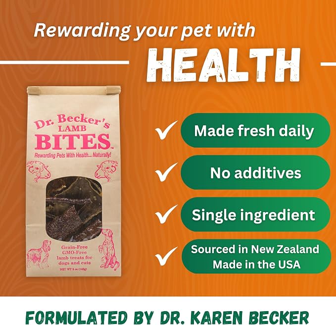 Dr. Becker's Lamb Bites | 100% Pure Meat Protein | Grain Free Liver Training Treats for Dogs & Cats, 5 oz (Pack of 3)
