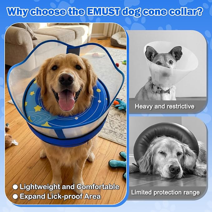 Inflatable Dog Donut Collar with Removable Clear Protective Shield, Soft Pet Recovery E-Collar for Dogs After Surgery, Adjustable Dogs Cone Collar to Prevent Licking Biting Scratching (Blue, X-Large)