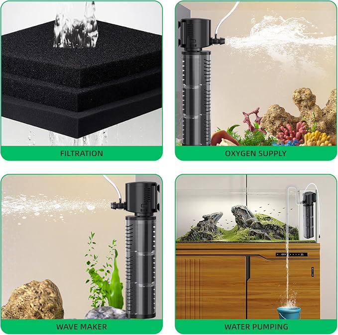 FREESEA Aquarium Fish Tank Filter: 20W 400GPH Internal Power Filter 3-Stage Filtration for 75-150 Gallon Saltwater Betta Turtle Tanks